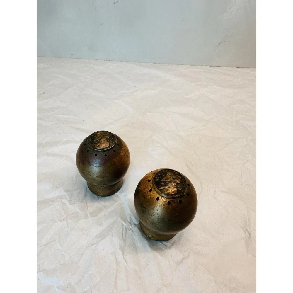 Vintage Copper Patina Salt and Pepper Set Brigham Young Commemorative Coin